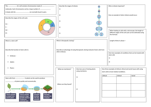 Cell Division AQA Revision Broadsheet Advance Info Higher Trilogy