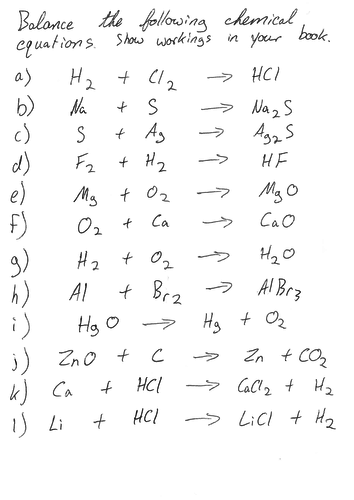 easy balancing chemical equations worksheet