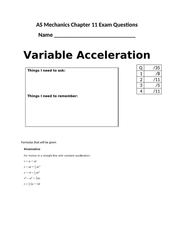 AS Mechanics Revision booklets