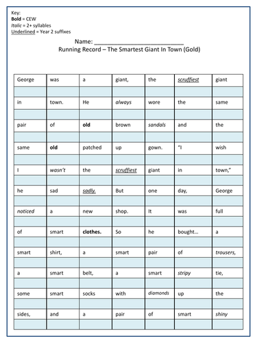 Reading Moderation Year 2 EXS Running Record Smartest Giant in Town 2023