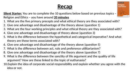 Religion & Ethics - Recap Questions