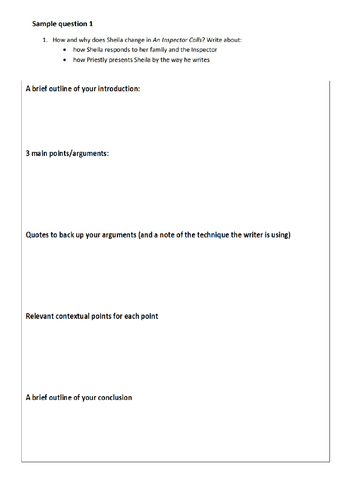 AIC essay questions and planning sheets