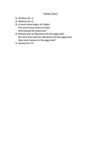 PRIMARY TEST 5 | Teaching Resources