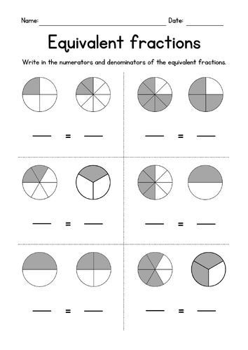 identify equivalent fractions worksheets teaching resources