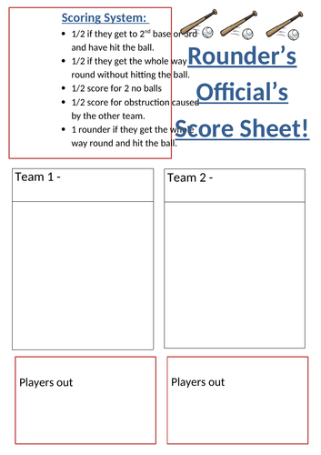 Rounders Score Sheet