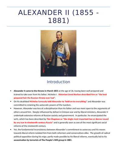 Summary Notes - Imperial Russia, Revolution and Soviet Union