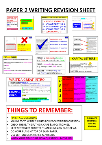 EDUQAS Paper 2 Writing revision sheets (GCSE English Language)