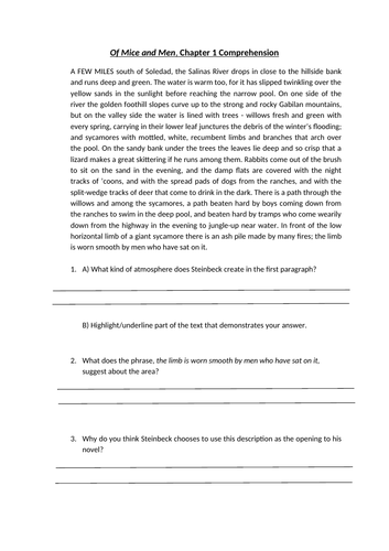 'Of Mice and Men' Chapter 1 Comprehension