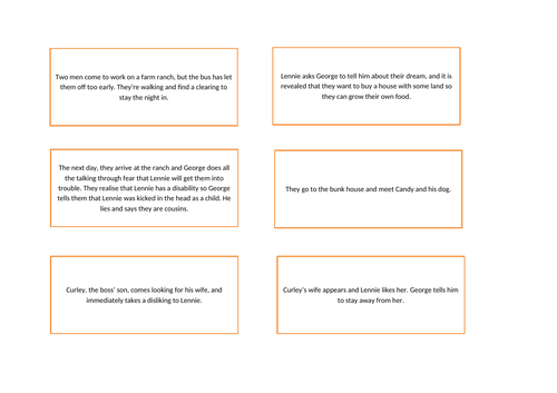 'Of Mice and Men' Plot Summary Cards