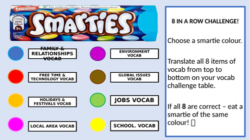 Smarties GCSE Languages Vocab Challenge Template