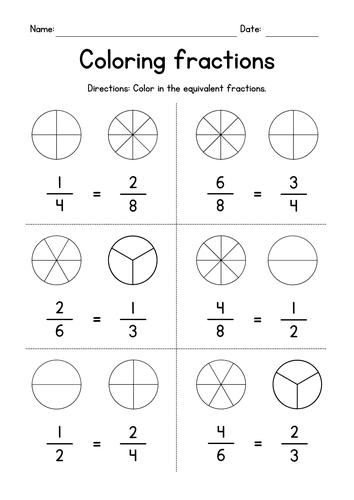 Coloring Equivalent Fractions Worksheets