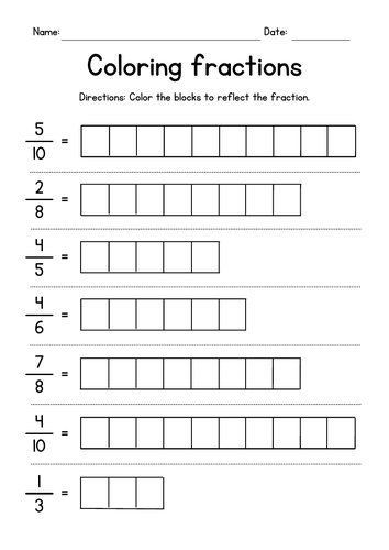 Counting & Coloring Fractions Worksheets