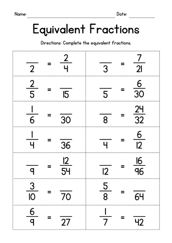 Equivalent Fractions - Missing Numerators