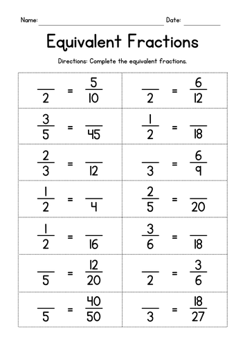 Equivalent Fractions - Missing Numerators