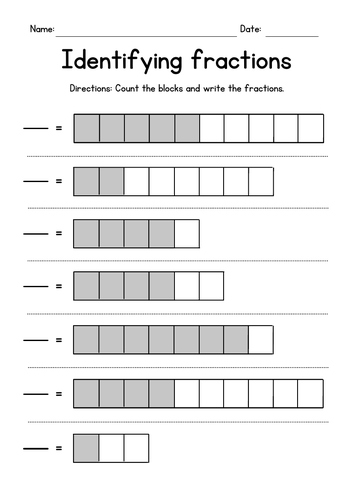 Identifying Fractions - Counting Blocks Worksheets
