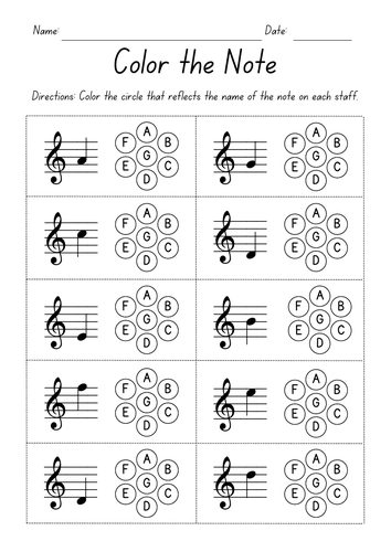 color the note treble clef worksheets teaching resources