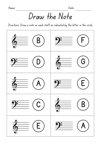 draw the note bass and treble clef worksheets teaching resources