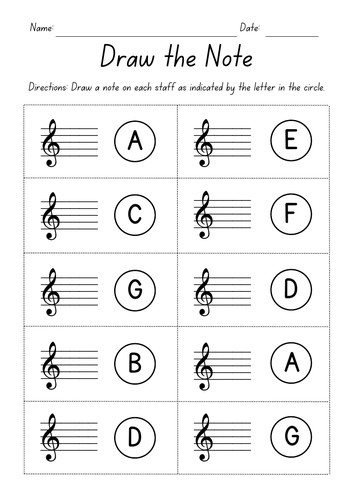 Draw the Note - Treble Clef Worksheets | Teaching Resources