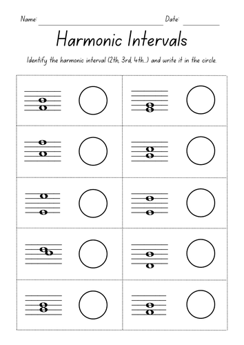 Harmonic Intervals Music Worksheets