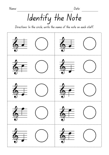 identify the note treble clef worksheets teaching resources