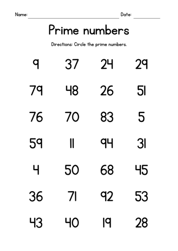 Prime Numbers Worksheets