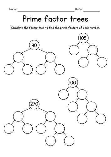 prime factor trees factoring worksheets teaching resources