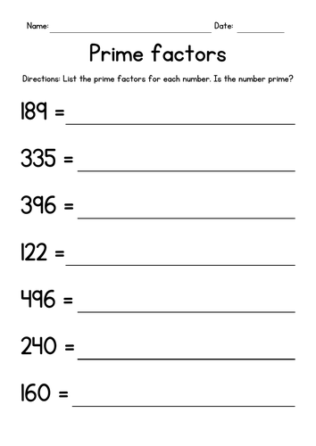 Prime Factorization Of 3 Digit Numbers Worksheet