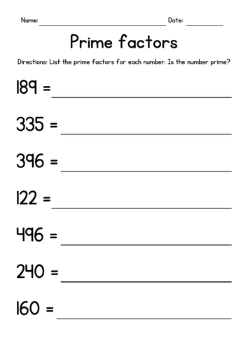 Prime Factors 3 Digit Numbers Teaching Resources