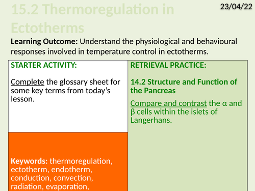 OCR Biology A- 15.2 Thermoregulation in Ectotherms