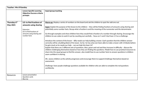 Year 2 Fractions of Amounts Interview Lesson