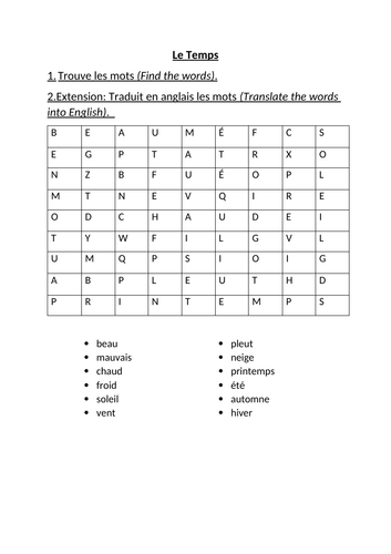 Le Temps  Wordsearch