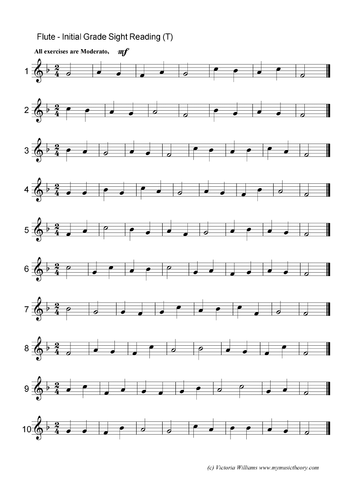 Flute Initial Grade Sight Reading Exercises (Trinity)