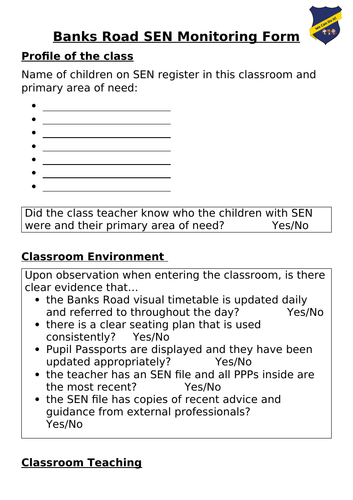 SEN monitoring form