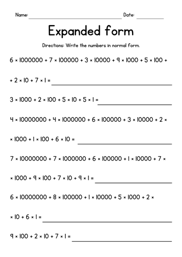 Building Large Numbers - Expanded Form Worksheets