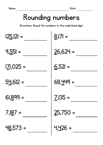 Rounding Large Numbers Worksheets
