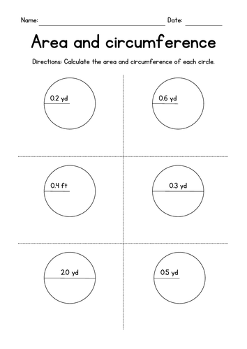 Area and Circumference of a Circle - Geometry Worksheets