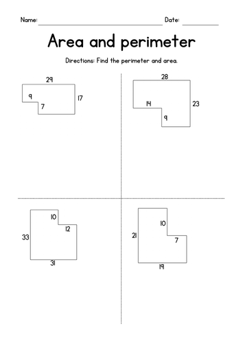 area and perimeter of irregular rectangular shapes geometry worksheets teaching resources