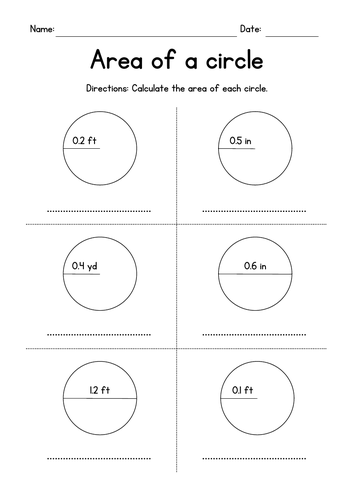 Area of a Circle - Geometry Worksheets