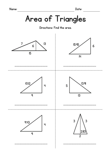 Area of Triangles - Geometry Worksheets