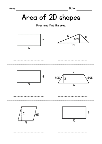 Area of Triangles & Quadrilaterals - Geometry Worksheets