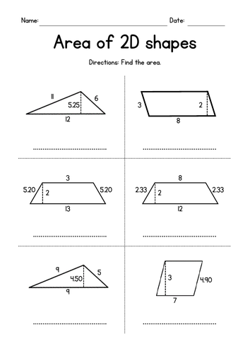 Area of Triangles, Parallelograms & Trapezoids - Geometry Worksheets