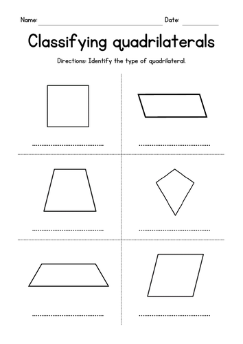 classifying quadrilaterals geometry worksheets teaching resources