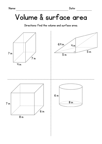 Volume & Surface Area of 3D Shapes - Geometry Worksheets