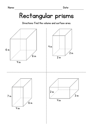 Volume & Surface Area of Rectangular Prisms - Geometry Worksheets
