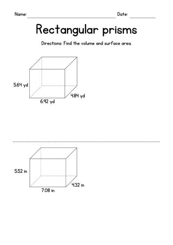 Volume & Surface Area of Rectangular Prisms - Geometry Worksheets