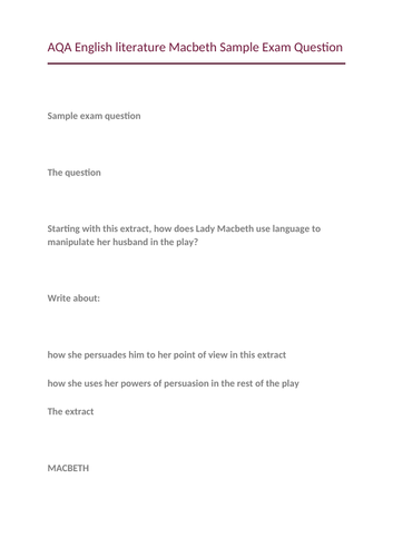 AQA English literature Macbeth Sample Exam Question