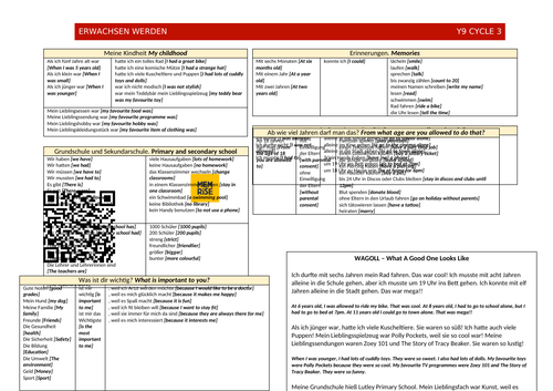 Stimmt 3 Kindheit Knowledge Organiser