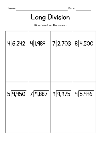 dividing 4 digit by 1 digit numbers with remainder teaching resources