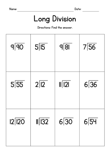 division facts long division worksheets teaching resources