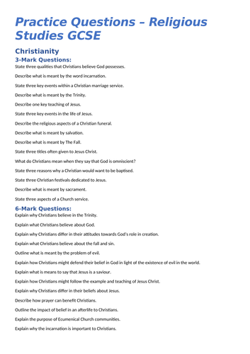 OCR GCSE Religious Studies - Full Practice Questions Pack